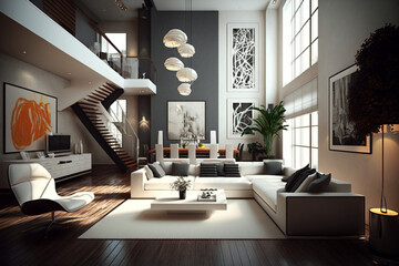Modern interior design living room, Generative AI