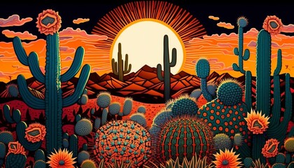 Fun desert illustration in a bright Southwest style. Generative AI