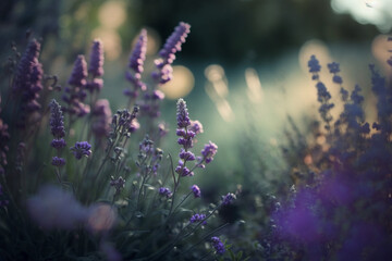 Lavender flowers purple field in a beautiful garden 