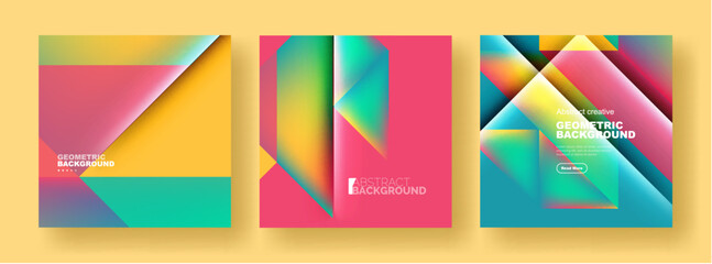 Set of abstract backgrounds - overlapping triangles with fluid gradients design. Collection of covers, templates, flyers, placards, brochures, banners