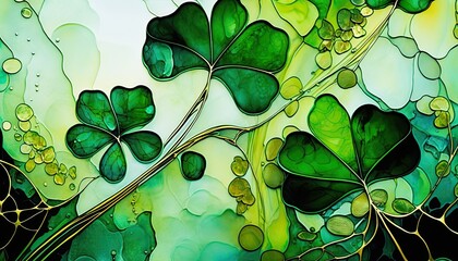 Saint Patrick's Day Alcohol ink painting with Mild color palette: A Beautiful Unique Artistic Designer Wallpaper Background Template for Celebration Presentation, Ad, and all Purposes generative AI