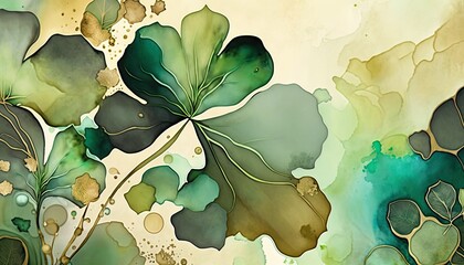 Saint Patrick's Day Alcohol ink painting with Muted color palette: A Beautiful Unique Artistic Designer Wallpaper Background Template for Celebration Presentation, Ad, and all Purposes generative AI