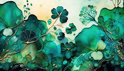 Saint Patrick's Day Alcohol ink painting with Pastel color palette: A Beautiful Unique Artistic Designer Wallpaper Background Template for Celebration Presentation, Ad, and all Purposes generative AI