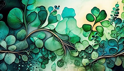 Saint Patrick's Day Alcohol ink painting with Pastel color palette: A Beautiful Unique Artistic Designer Wallpaper Background Template for Celebration Presentation, Ad, and all Purposes generative AI