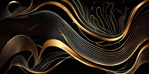 elegant abstract gold curve line on black background , Generated by AI