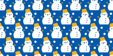 Snowman illustration background. Seamless pattern. Vector. 雪だるまのイラストパターン
