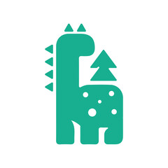 Cute green dinosaur with pine tree logo design