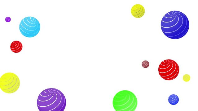 Abstract background with colorful balls falling down and jumping. 3d animation 4K.