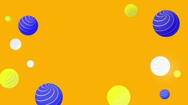 Abstract background with colorful balls falling down and jumping. 3d animation 4K.