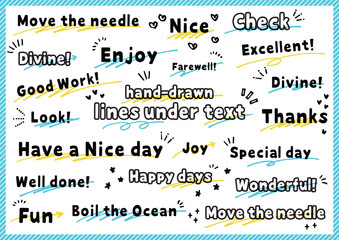 手書き　手描き　文字の下の線　アンダーラインセット　蛍光ペン