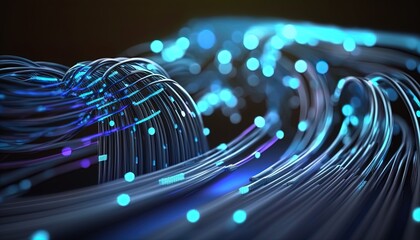 Fiber optic cable runs, data connections, connections, luminous elements created with generative ai technology