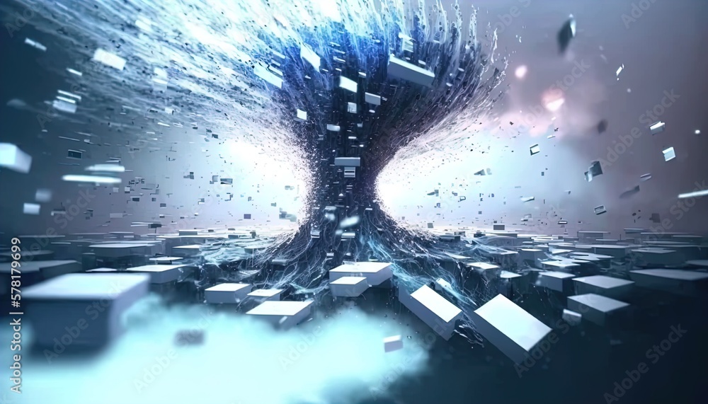 Poster tornado of digital disruption and innovation full of data particles flying around created with gener