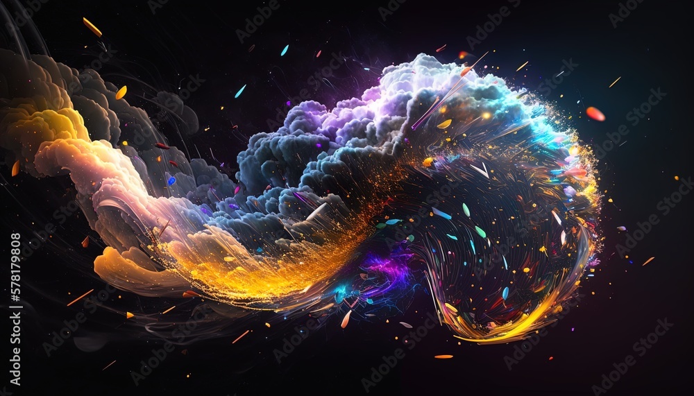 Poster neon tornado of digital disruption and innovation full of data particles flying around created with 