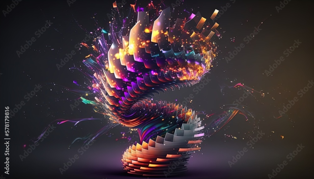 Poster neon tornado of digital disruption and innovation full of data particles flying around created with 