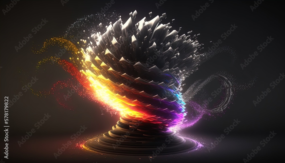 Poster neon tornado of digital disruption and innovation full of data particles flying around created with 