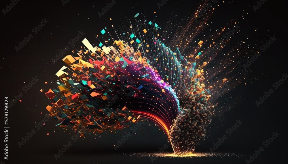 Poster neon tornado of digital disruption and innovation full of data particles flying around created with 