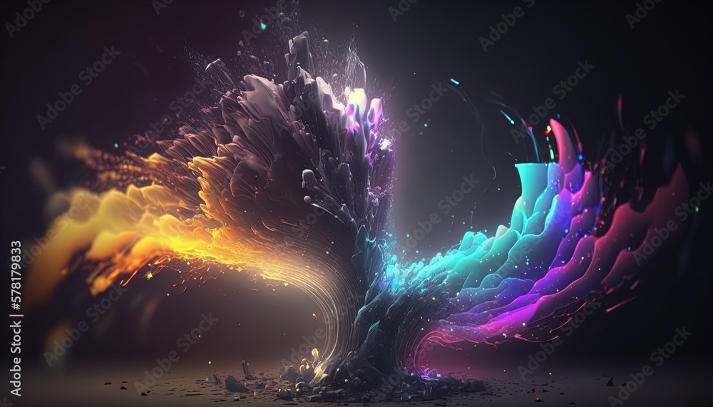 Poster neon tornado of digital disruption and innovation full of data particles flying around created with 
