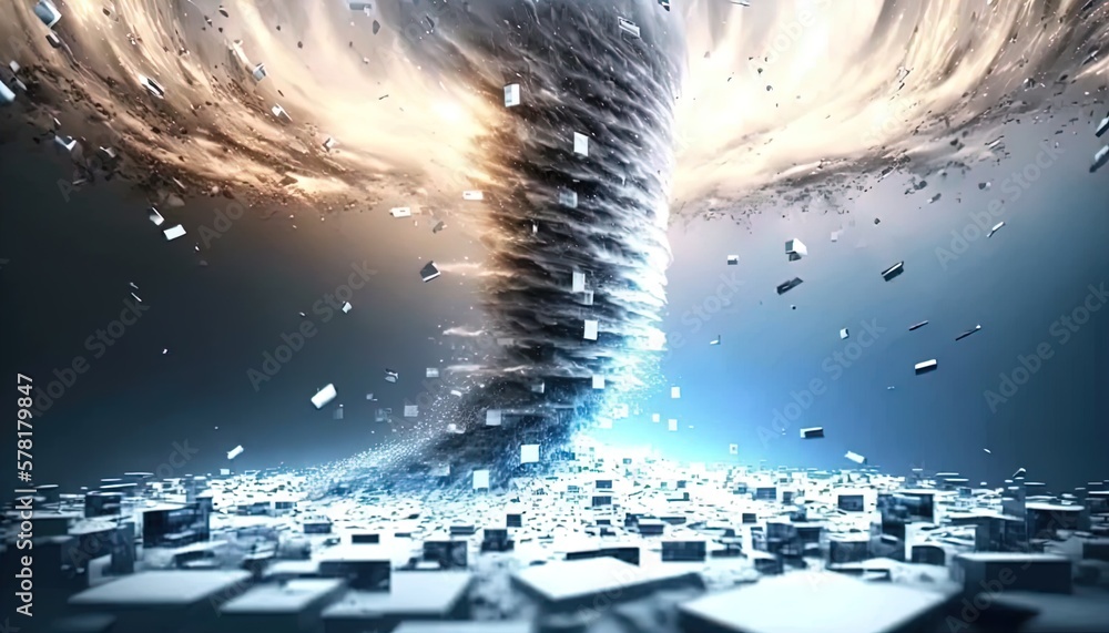 Poster tornado of digital disruption and innovation full of data particles flying around created with gener
