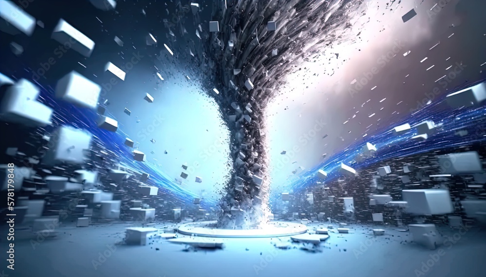 Fototapete tornado of digital disruption and innovation full of data particles flying around created with gener