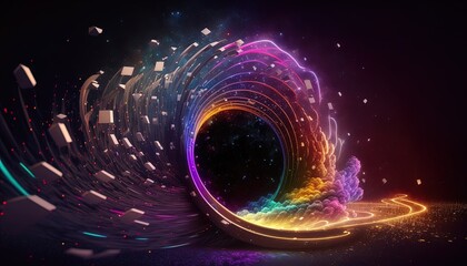 Neon Tornado of digital disruption and innovation full of data particles flying around created with generative ai technology