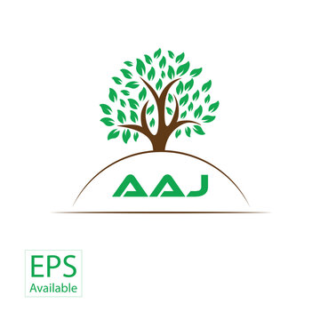 AAJ letter tree shape logo. AAJ brush art logo. AAJ logo for commercial use.
