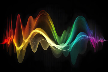 Abstract sound wave background, rainbow color.  Perfect for podcast, radio, music design.  Generative AI.