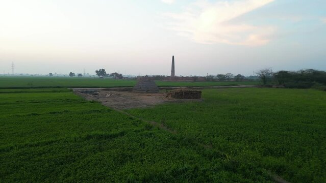 crop fields bird eye wide view brick factory punjab haryana lahore mohali