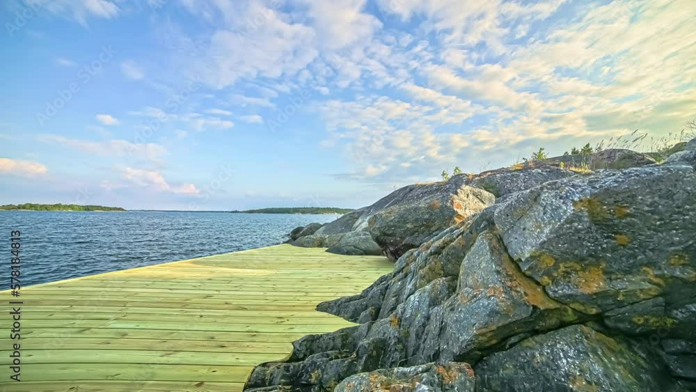 Poster Sliding timelapse of cirrus clouds moving over the sea in the Latvian nature