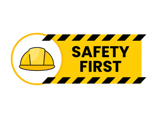 safety first sticker with hard hat concept illustration flat design vector icon - obrazy, fototapety, plakaty