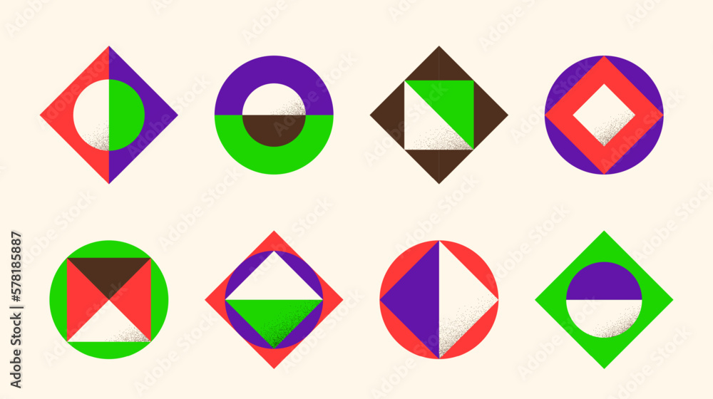 Poster Brutalist shapes set. Geometric primitives collection. Abstract circle, square, triangle forms in bauhaus or memphis style. Minimalist elements pack. Vector