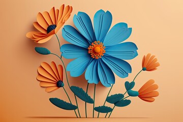Blue cosmos flower, cosmos flower with orange background