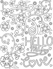 Hand drawn with inspiration word. Doodles art with heart and flowers element for Valentine's day or Love Cards. Coloring for adult and kids. Vector Illustration 
