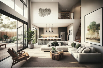 Open-plan living room, Generative AI	