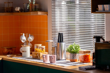 Kitchen utensils and snacks in the kitchen in the morning