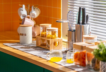Kitchen utensils and snacks in the kitchen in the morning