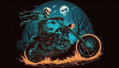 skeleton riding a motorbike. made with generative Ai