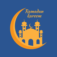 ramadhan kareem logo happy eid al fitr islamic mosque crescent moon design icon vector illustration