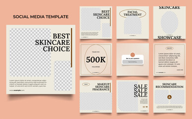 social media template banner beauty care cosmetic and spa sale promotion. fully editable instagram and facebook square post frame puzzle organic sale poster