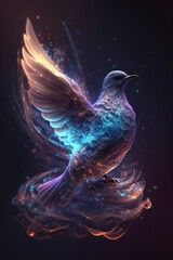 Obraz premium Beautiful Artistic Spiraling Galaxies and Iridescent Nebulae in Intricate Detail, Forming the Shape of a Dove in Space (generative AI)