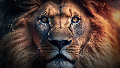 Close portrait of a lion - Illustration - AI technology