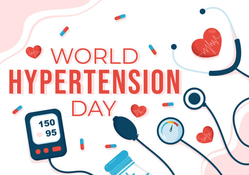 World Hypertension Day on May 17th Illustration with High Blood Pressure and Red Love Image in Flat Cartoon Hand Drawn for Landing Page Templates