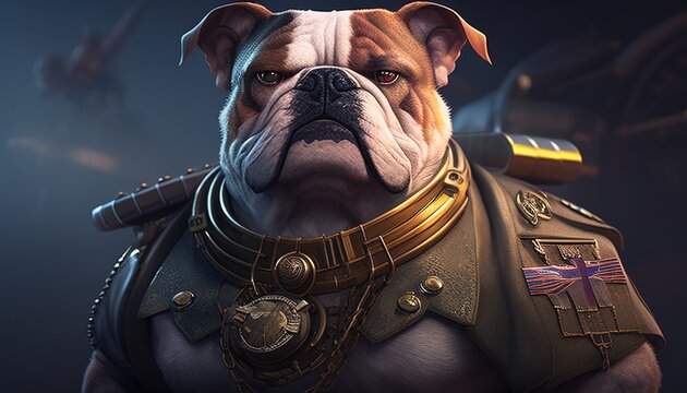 tough bulldog military leader digital art illustration, Generative AI