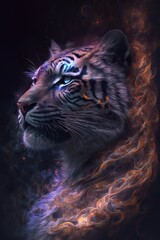 Beautiful Artistic Spiraling Galaxies and Iridescent Nebulae in Intricate Detail, Forming the Shape of a Tiger in Space (generative AI)