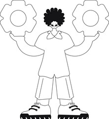 He grips gears in his grasp. Illustration done in vector format.