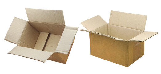 Open cardboard box isolated on white background