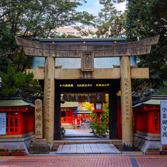 Fukuoka, Japan - Nov 21 2022: Suikyo Tenmangu Shrine was originally located in Imaizumi area and  moved to present site by Kuroda Nagamasa, first lord of Fukuoka Clan