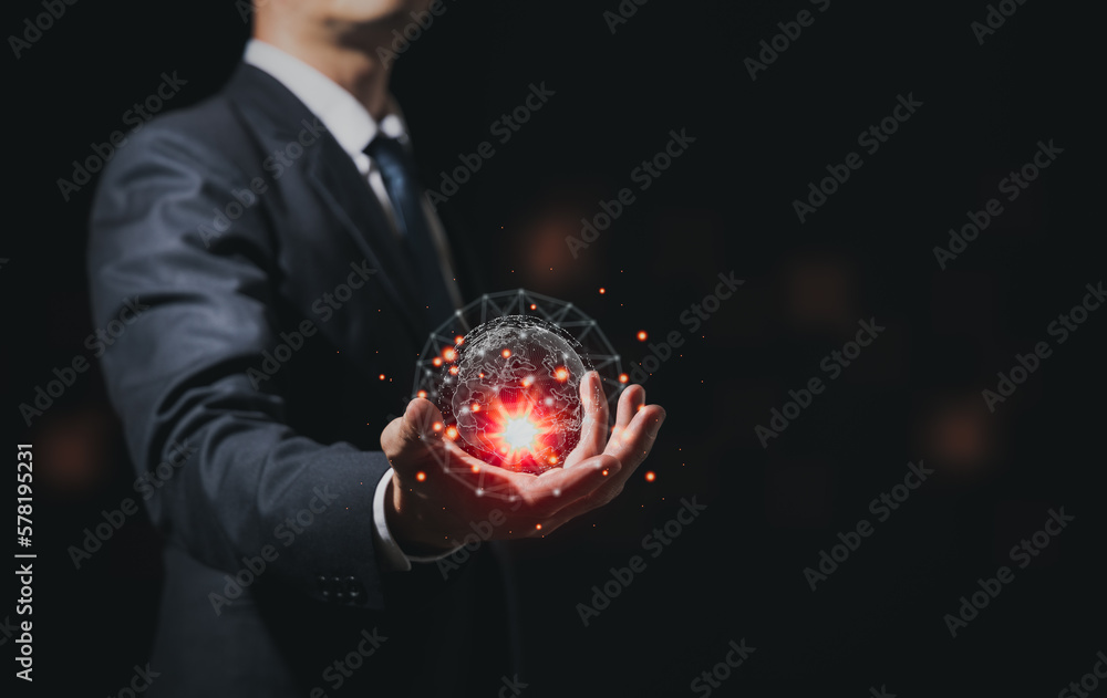 Aufkleber hand holding virtual global internet connection metaverse. business global internet connection appli