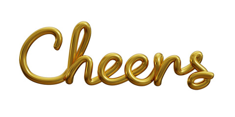 Cheers text one line gold isolated on white background. 3d illustration