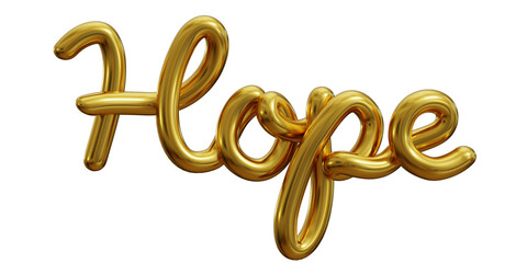 Hope text one line gold isolated on white background. 3d illustration