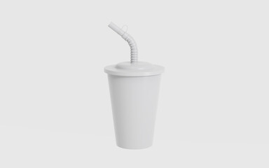 Glossy Plastic Cup with Straw Mockup Isolated On White Background. 3d illustration